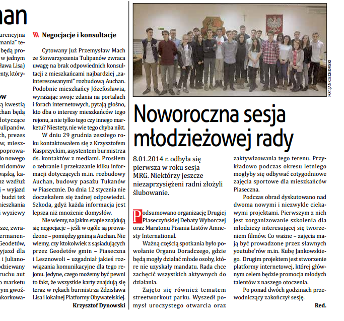 Przegląd Piaseczyński - "Noworoczna sesja młodzieżowej rady" -14.01.2015r.